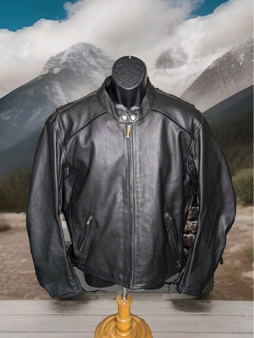 Power Trip Black Diamond Heavy Leather Motorcycle Riding Jacket Men XL Cafe Race